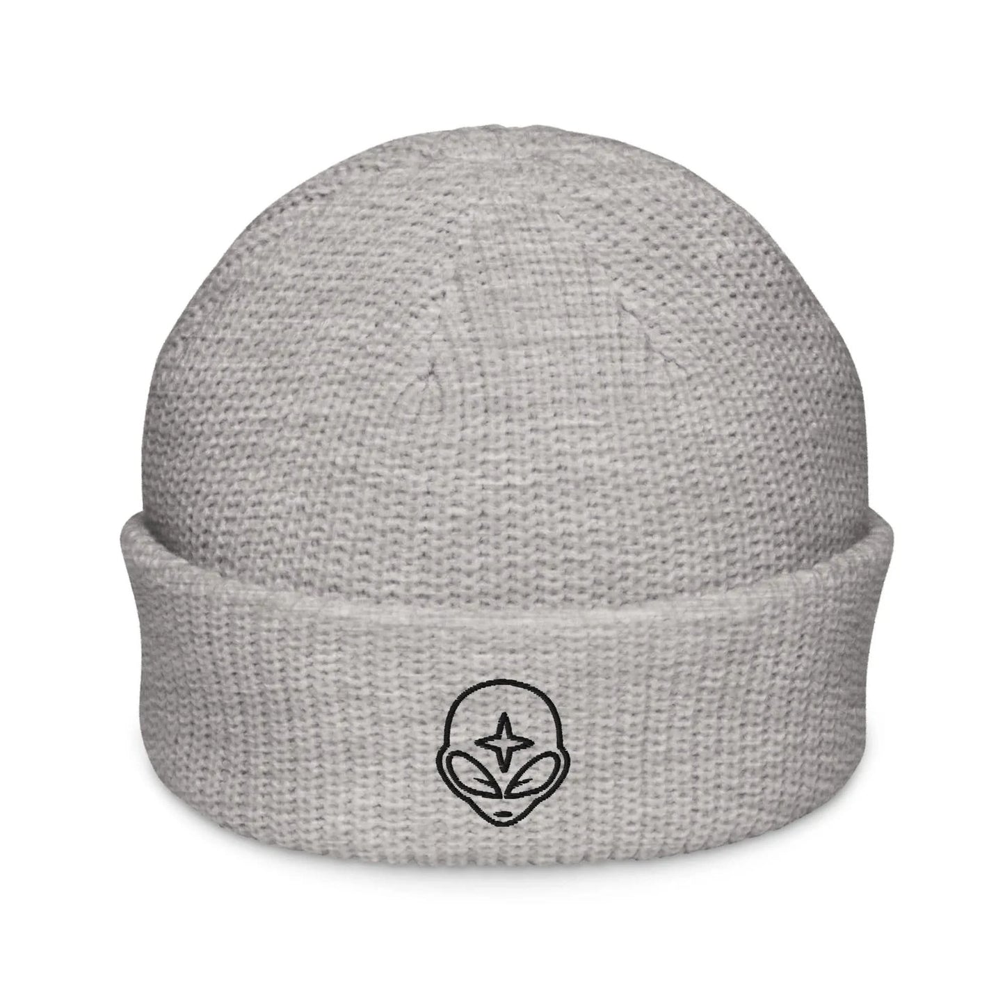 Alien Embroidered Wide Knit Fisherman Beanie, Galactic Federation UFO winter hat, Rebel Girl Rampage