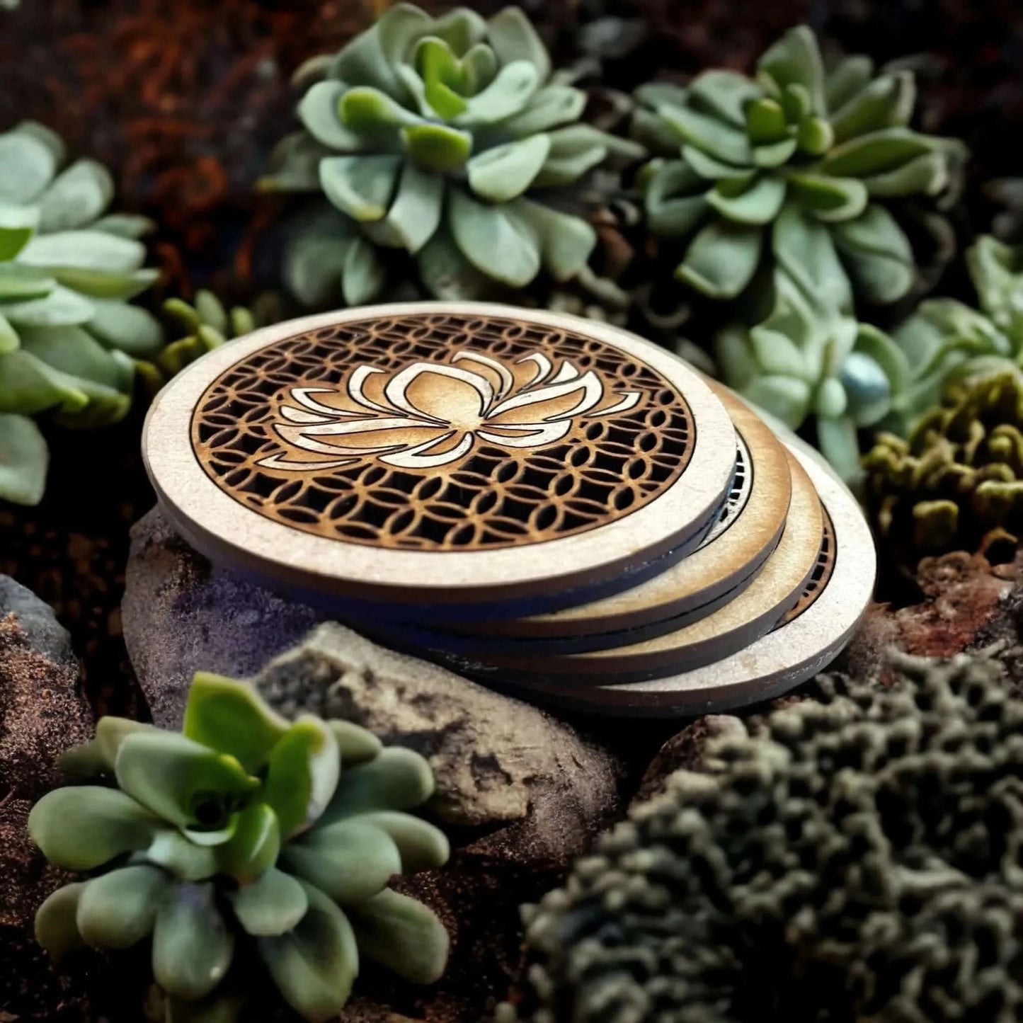 Lotus Flower Wood and Acrylic Coaster, Inspiring spiritual art, bar wear, Rebel Girl Rampage