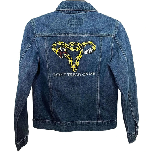 Don’t Tread On Me Uterus Women’s Embroidered Denim Jacket, Feminist Clothing, Gadsden Uterus, Pro Choice, Abortion Rights, Anne Lesniak, Rebel Girl Rampage