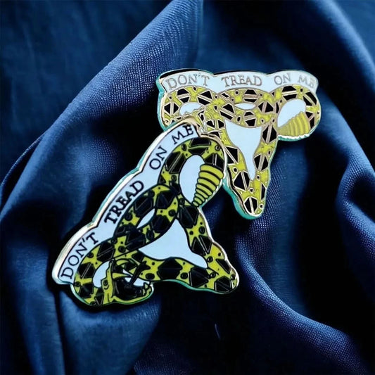 Don’t Tread On Me Uterus Enamel Pin, feminist art, gadsden uterus, pro choice abortion rights, anne lesniak, Rebel Girl Rampage