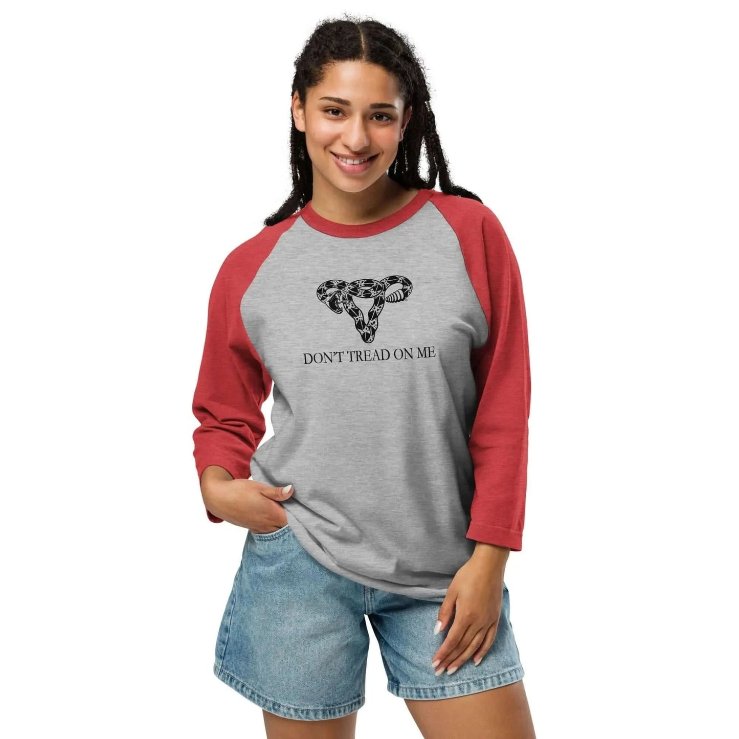 Don’t Tread on me Uterus Baseball Raglan, Feminist Clothing, Pro Choice Tee, Gadsden Uterus Shirt, Anne Lesniak, Rebel Girl Rampage