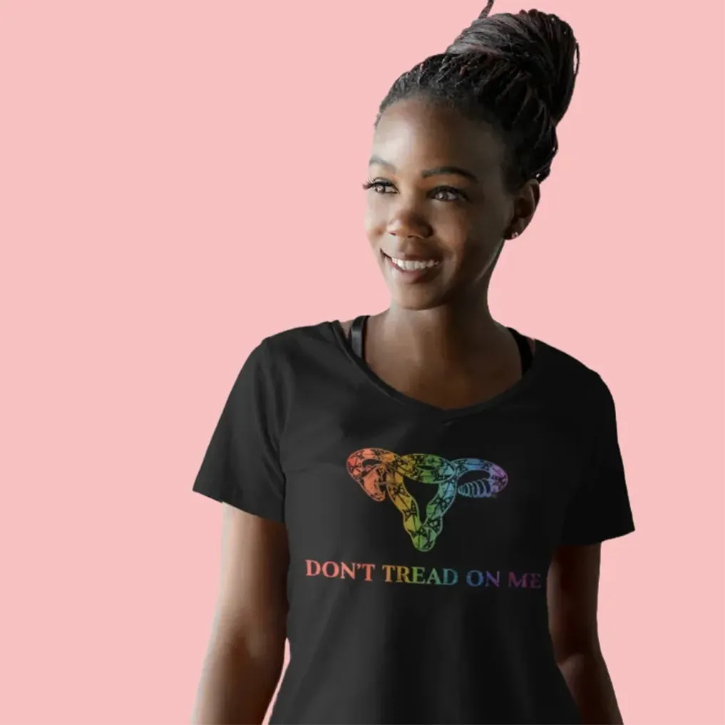 Don’t Tread On Me Rainbow Uterus Unisex T-Shirt, pride, women's rights, Rebel Girl Rampage
