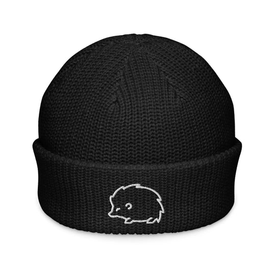Hedgehog embroidered wide knit Fisherman Beanie cute animal  winter hats by Rebel Girl Rampage