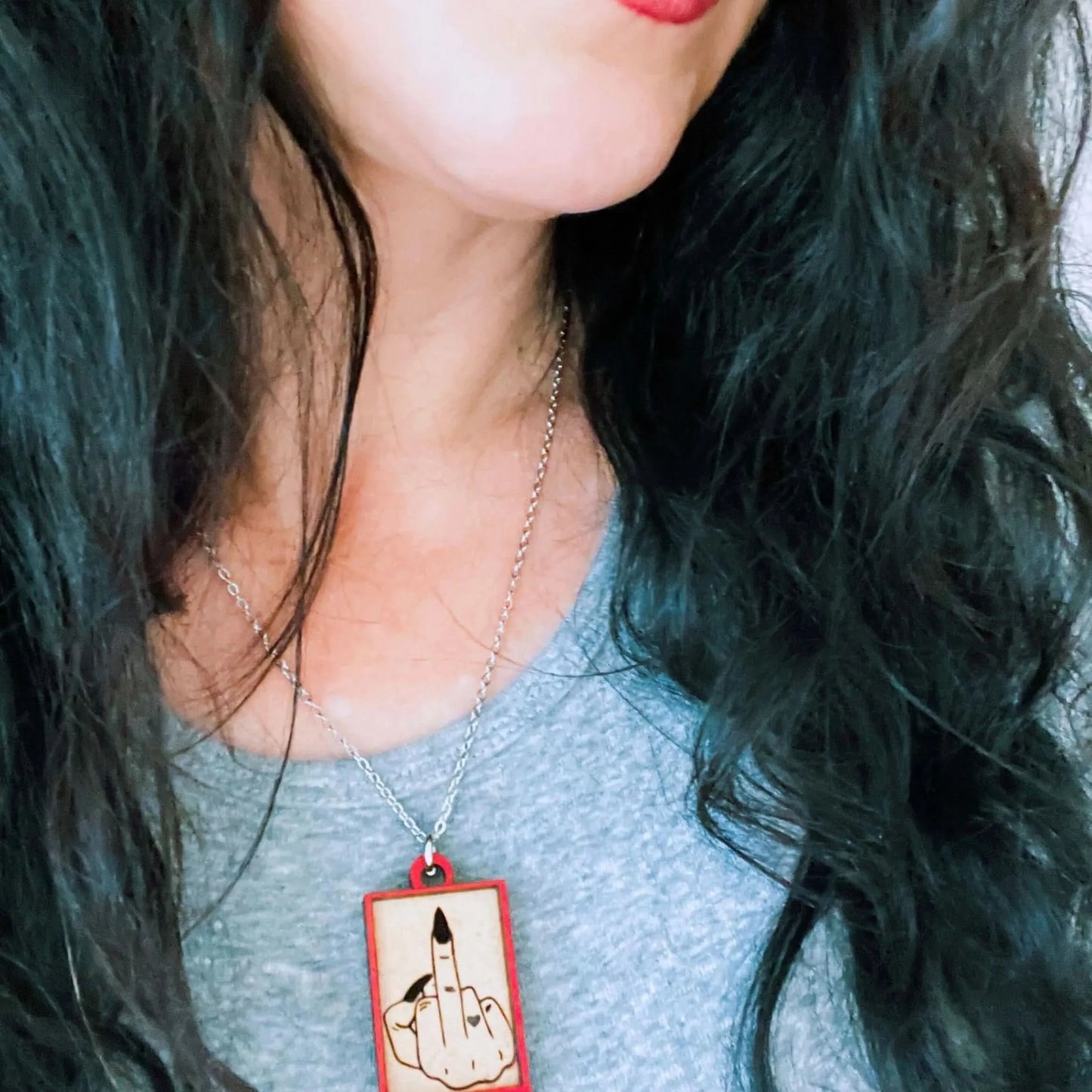 Middle Finger Shadow Box Pendant, finger Friday, middle finger up, f you, F off, Rebel Girl Rampage
