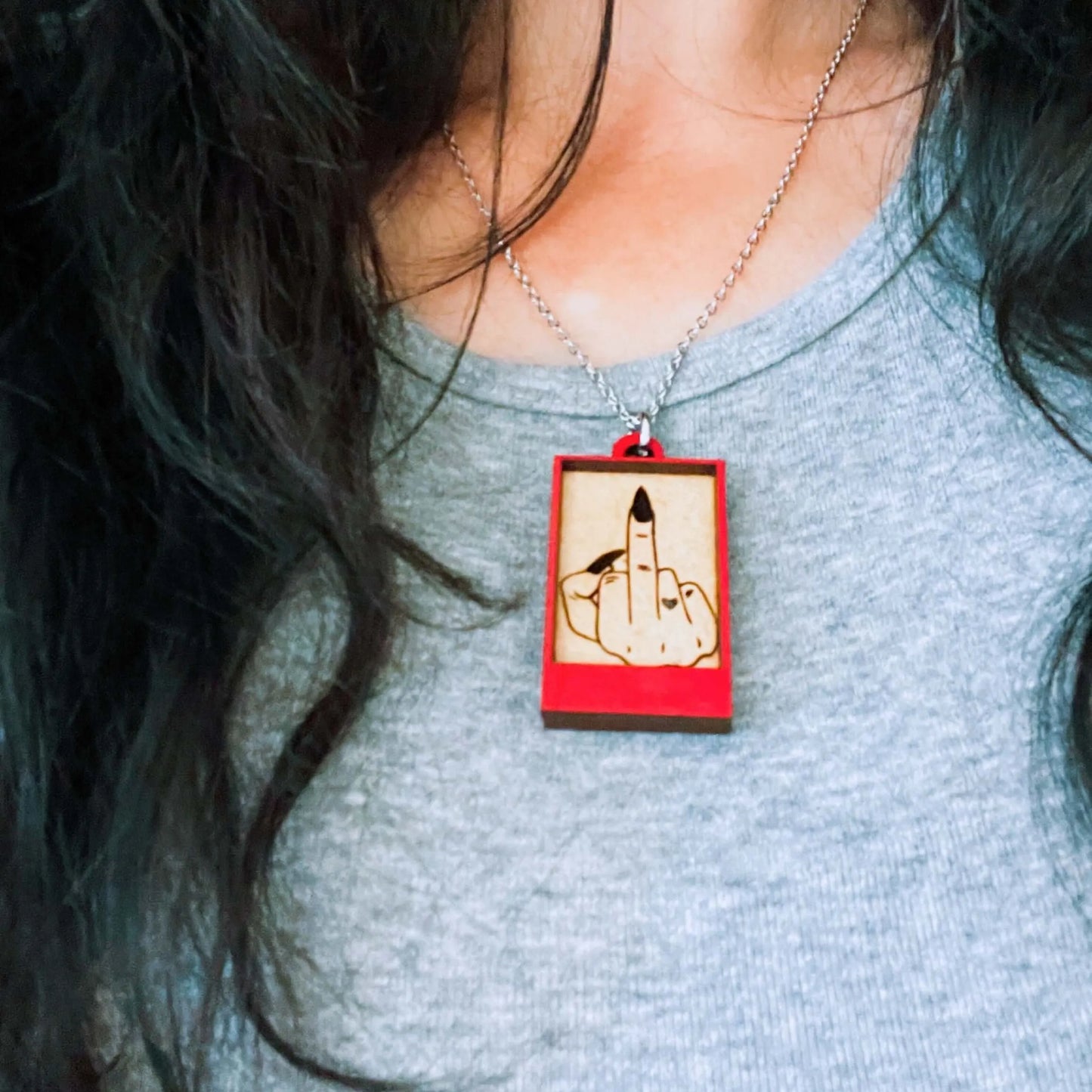 Middle Finger Shadowbox Pendant Red
