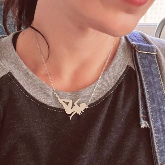 Mud Flap Girl Feminist Middle Finger necklace silver stainless pendant women’s rights Rebel Girl Rampage