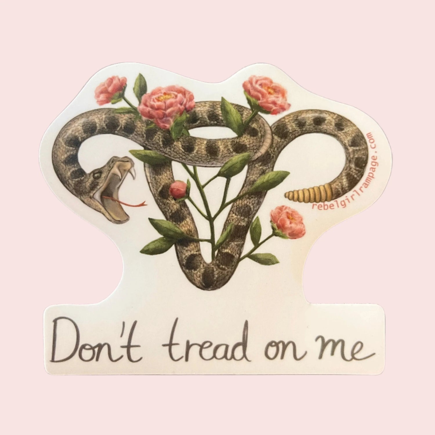 Don’t Tread On Me Uterus with Flowers Vinyl Stickers, Pro choice women’s abortion reproductive rights , graphic design of Rattlesnakes and Roses,Texas  Feminist Stickers ,Rebel Girl Rampage