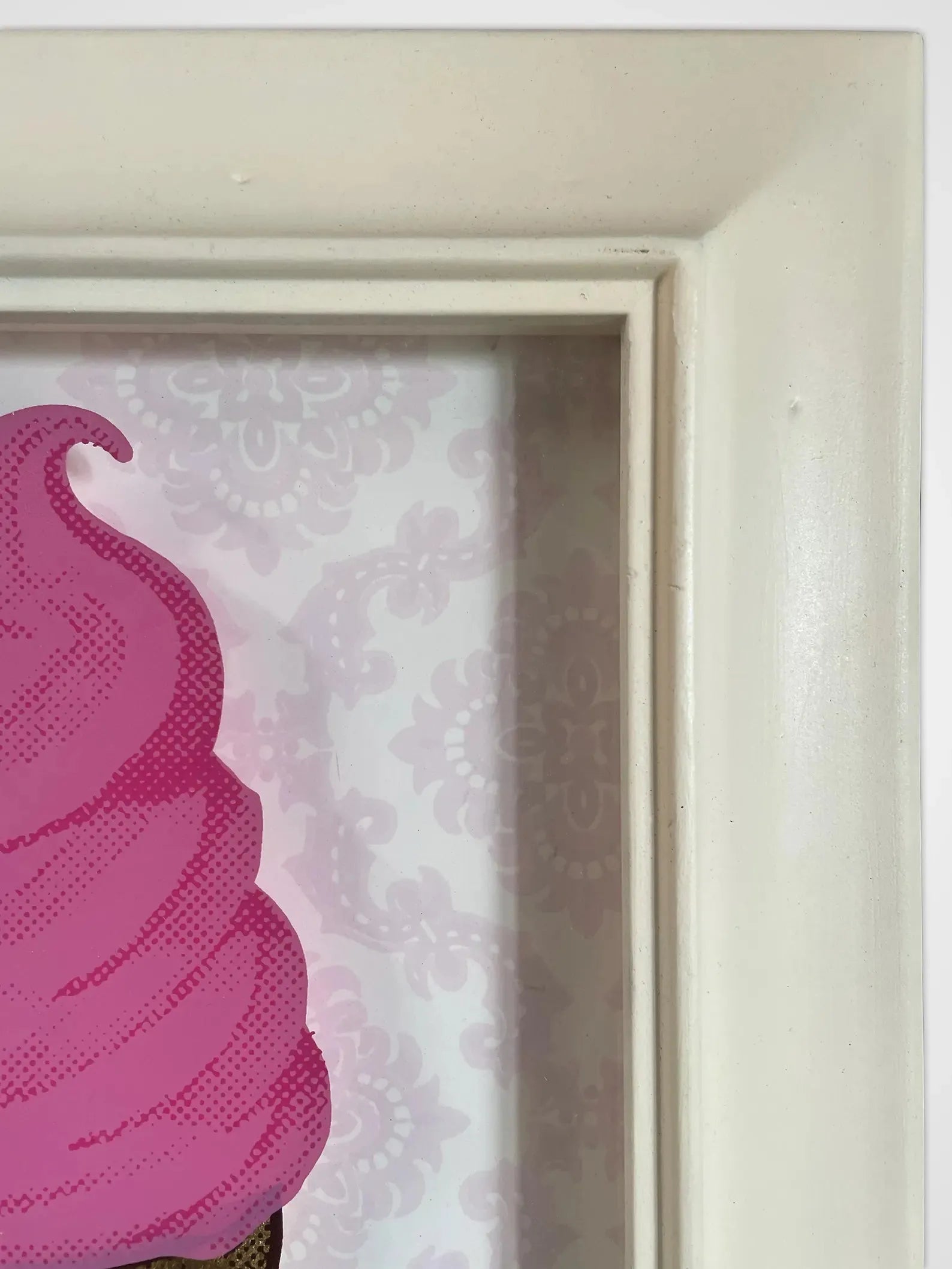 Pink Ice Cream Cone Shadow Box Art, Silk Screen with Gold Leaf, Pop Art, Soft Serve, Home Decor, Rebel Girl Rampage