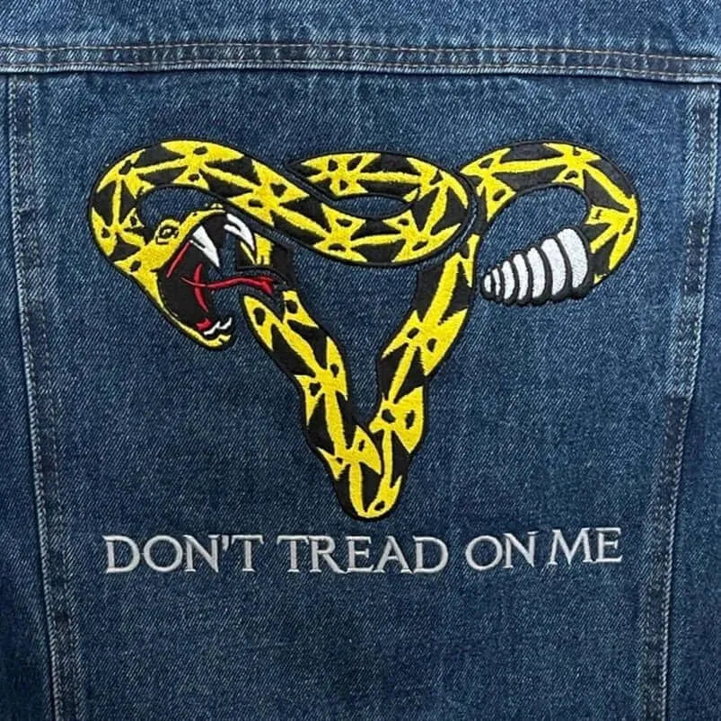 Don’t Tread On Me Uterus Women’s Embroidered Denim Jacket, Feminist Clothing, Pro Choice, Abortion Rights, Anne Lesniak , Rebel Girl Rampage