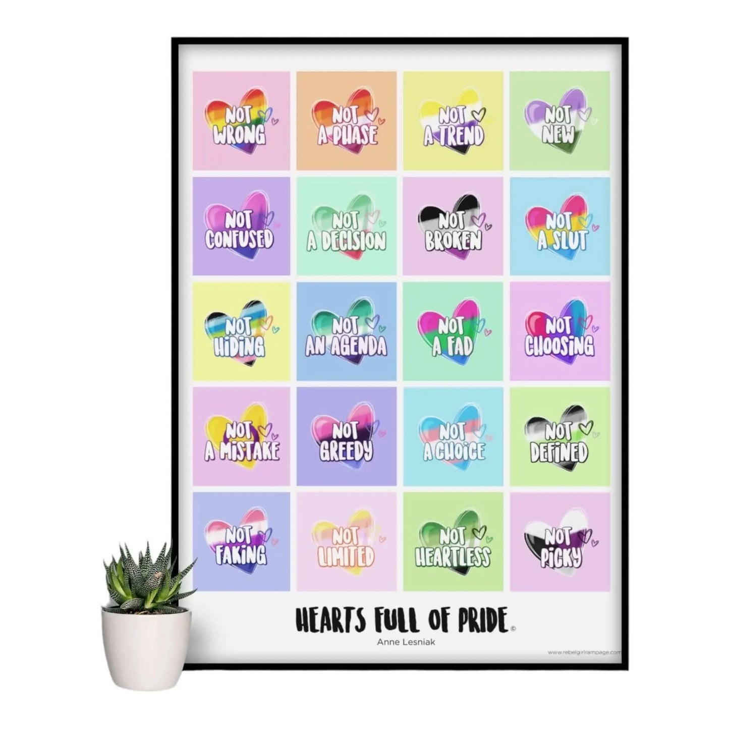 Hearts Full Of Pride Poster, lqbtq heart art poster, Rebel Girl Rampage