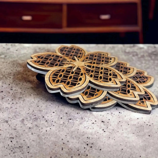 Sakura Cherry Blossom Handcrafted Wood and Acrylic Coaster Set Home Accent Indoor Outdoor Decor