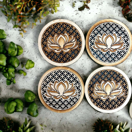 Lotus Flower Hand Crafted Wood Coaster, Inspiring spiritual art, bar wear, Rebel Girl Rampage