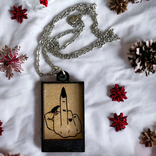 Middle Finger Shadow Box Pendant