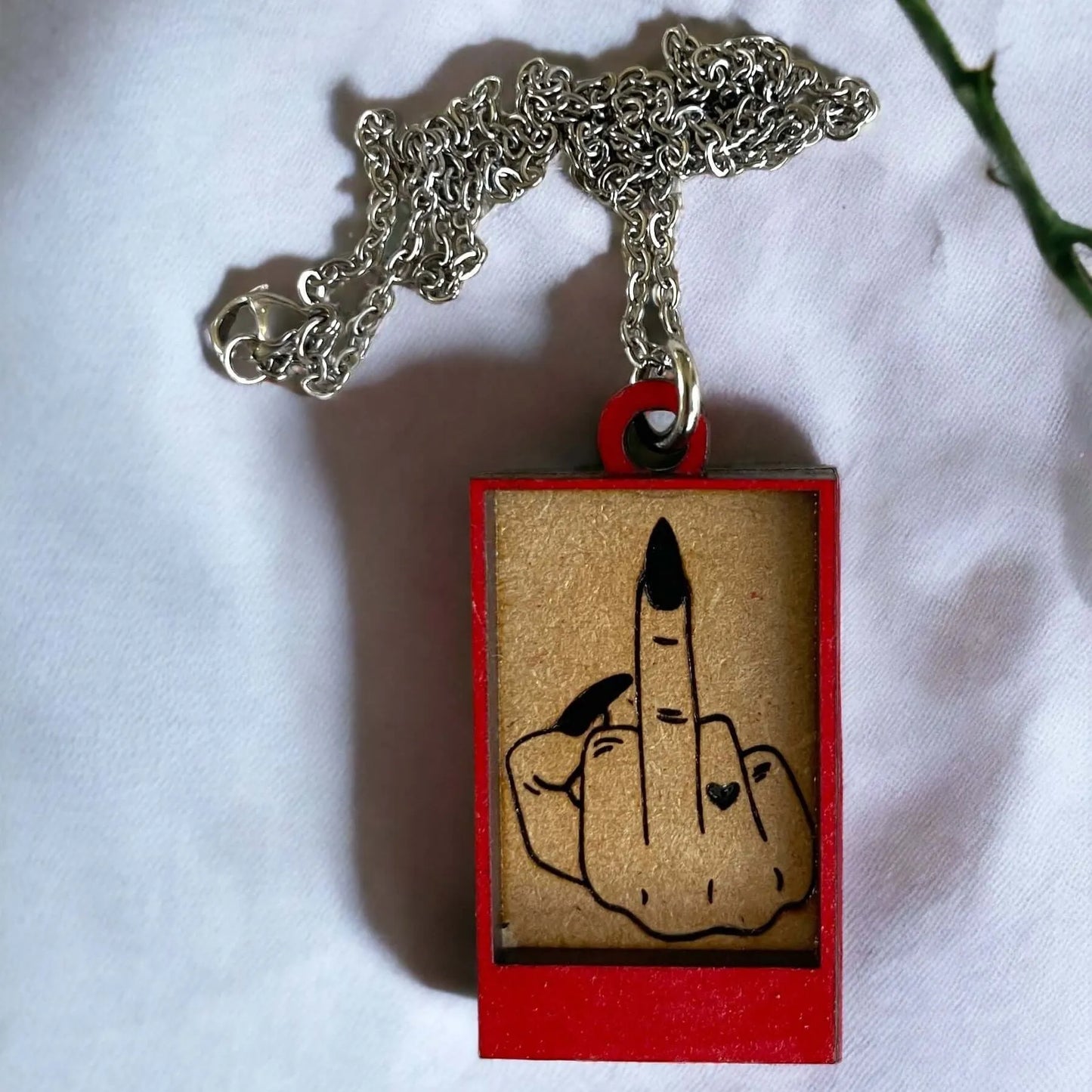 Middle Finger Shadowbox Pendant Red