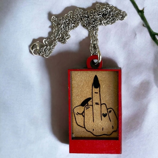 Middle Finger Shadowbox Pendant Red