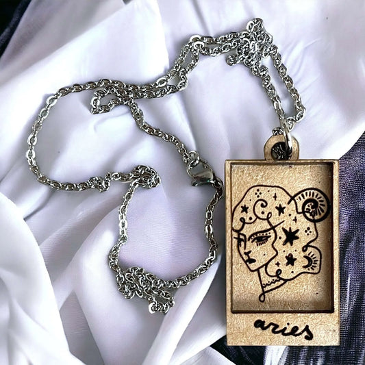 Aries Zodiac Astrology Wood Shadow Box Pendant Fire Sign Artisan Sun Sign Cosmic Witch Manifest Rebel Girl Rampage