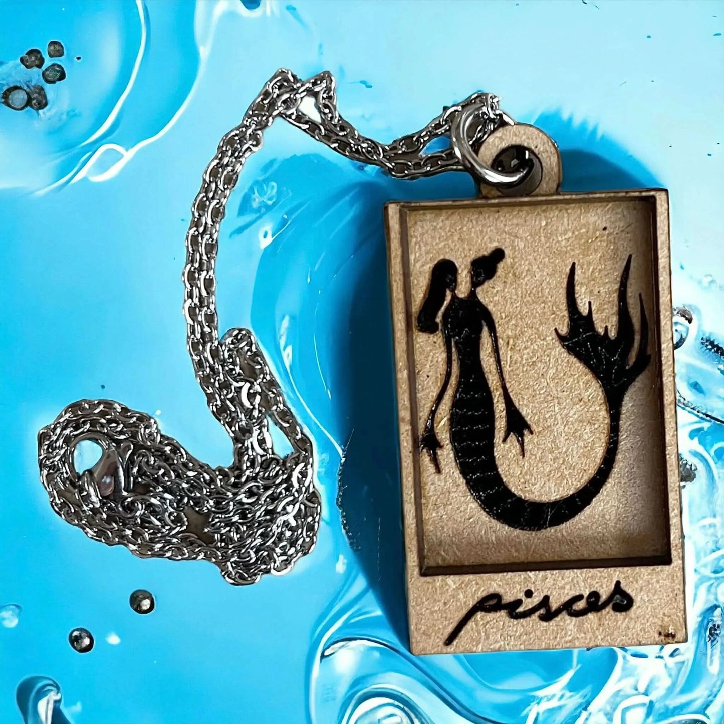 Pisces Astrology Zodiac shadow box etched Pendant, up cycled wood, handcrafted, Rebel Girl Rampage