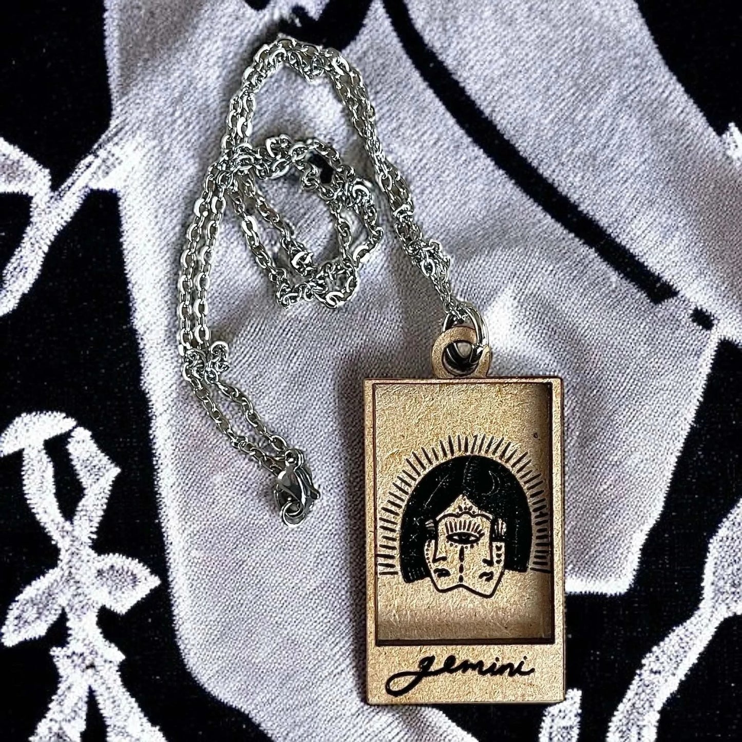 Gemini Zodiac Astrology Air Sign Necklace charm pendant unique jewelry, up cycled wood, handmade, witchy, magical, Rebel Girl Rampage