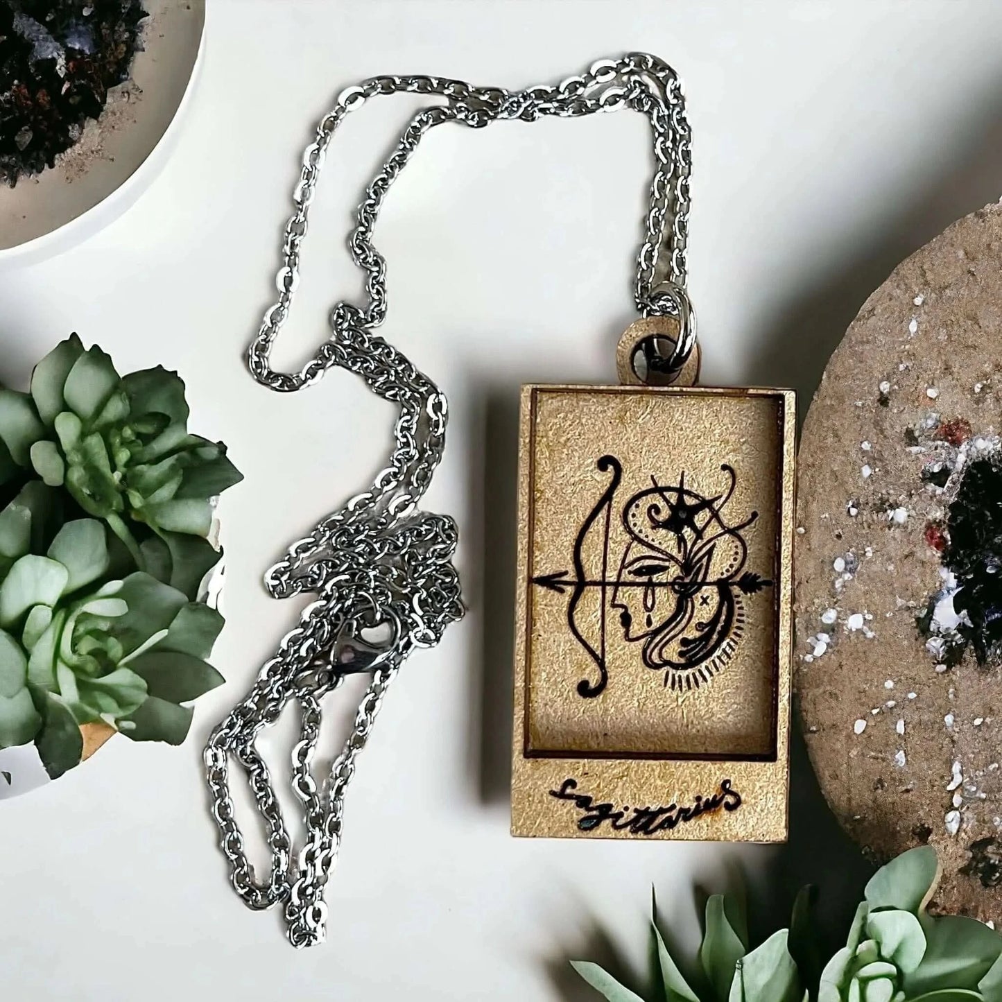sagittarius astrology zodiac fire sign shadow box pendant, upcycled wood, handmade, witchy, magical, whimsical, Rebel Girl Rampage