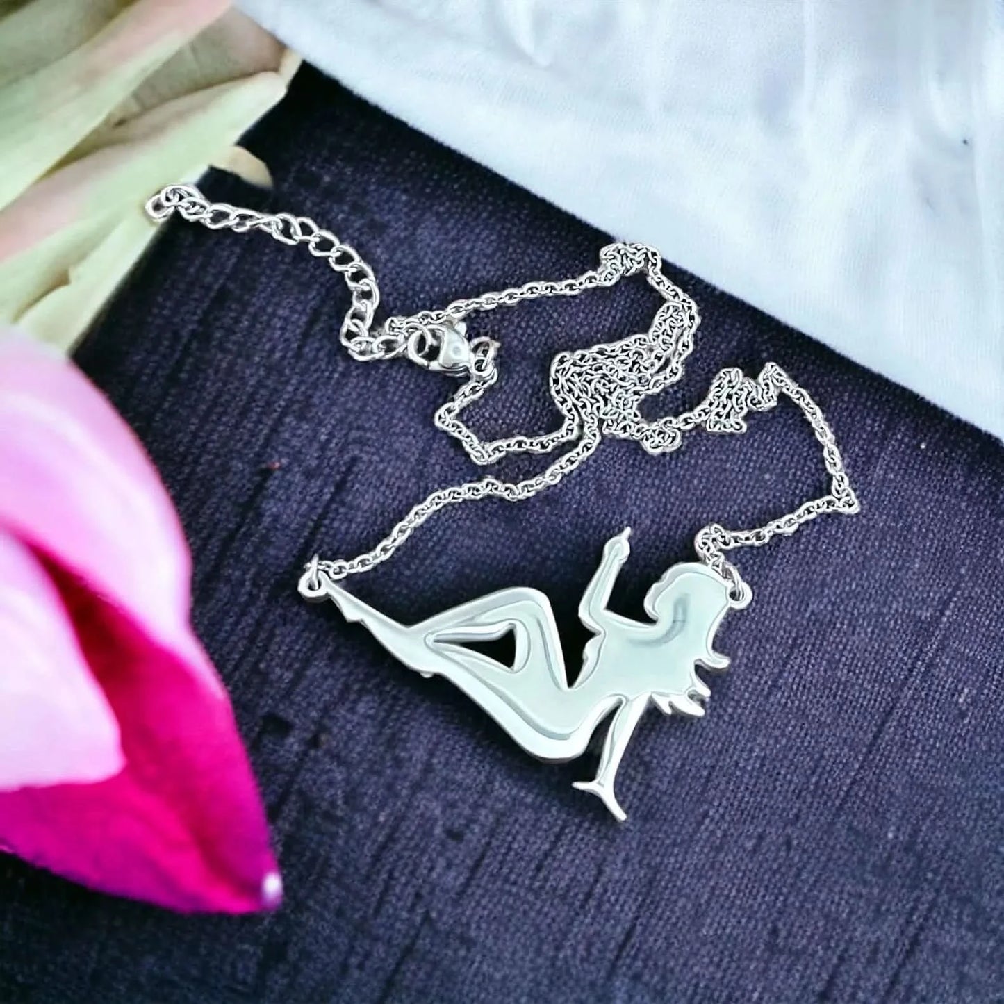 Mud Flap Girl Feminist Middle Finger Women’s Empowerment necklace silver pendant, Rebel Girl Rampage
