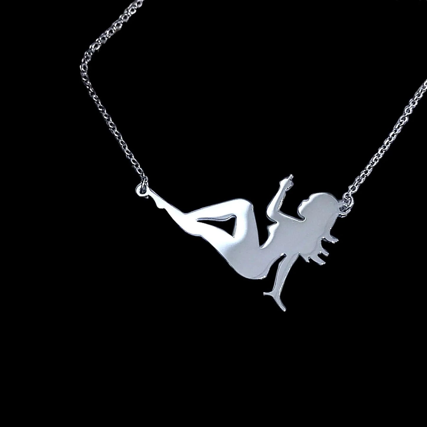Mudflap pinup girl middle finger feminist necklace pendant women empowerment Stainless Steel Pendant Rebel Girl Rampage