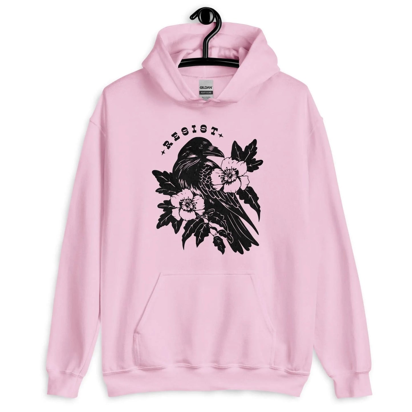 Resist Crow pink Unisex Hoodie, Witchy Halloween vibes, Raven with flowers, Rebel Girl Rampage