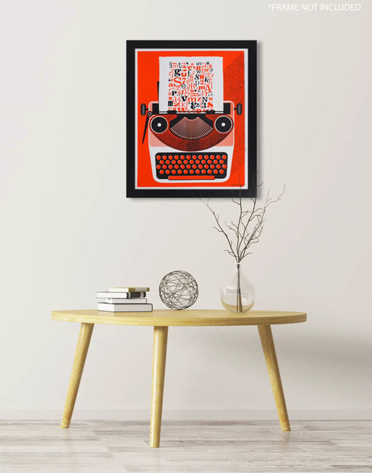 Retro Vintage Typewriter Art Poster Hand silk Screen and designed by artist Nerdmonger room decor Visual Wall Art, Rebel Girl Rampage