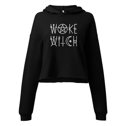 Woke Witch Women's Crop Hoodie, Divine Feminist magic, Pentagram, Hex the patriarchy Rebel Girl Rampage