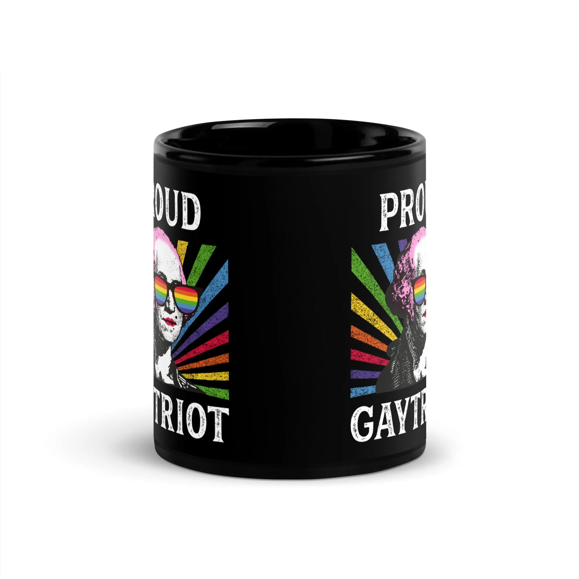 Proud Gaytriot Black Ceramic Pride Coffee Mug, George Washington in Drag, LGBTQ Rainbow, Rebel Girl Rampage