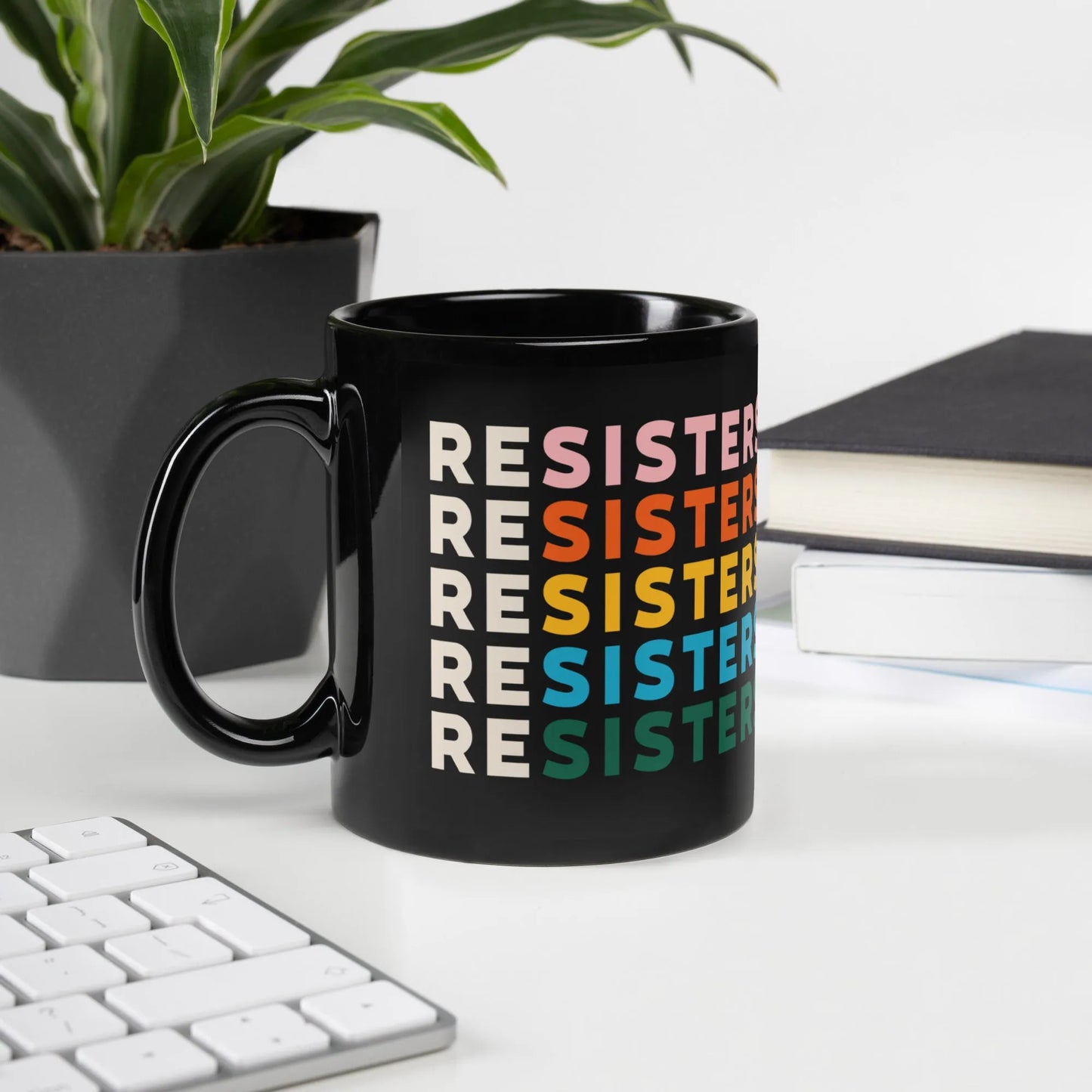 ReSisters black ceramic coffee mug, feminist, women empowerment,Anne Lesniak, Rebel Girl Rampage