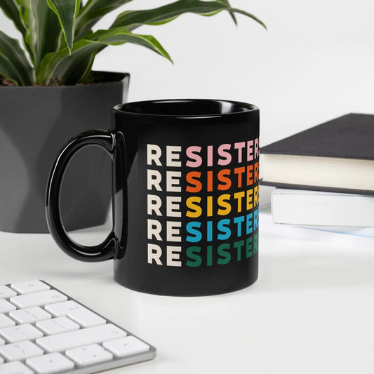 ReSisters black ceramic coffee mug, feminist, women empowerment,Anne Lesniak, Rebel Girl Rampage