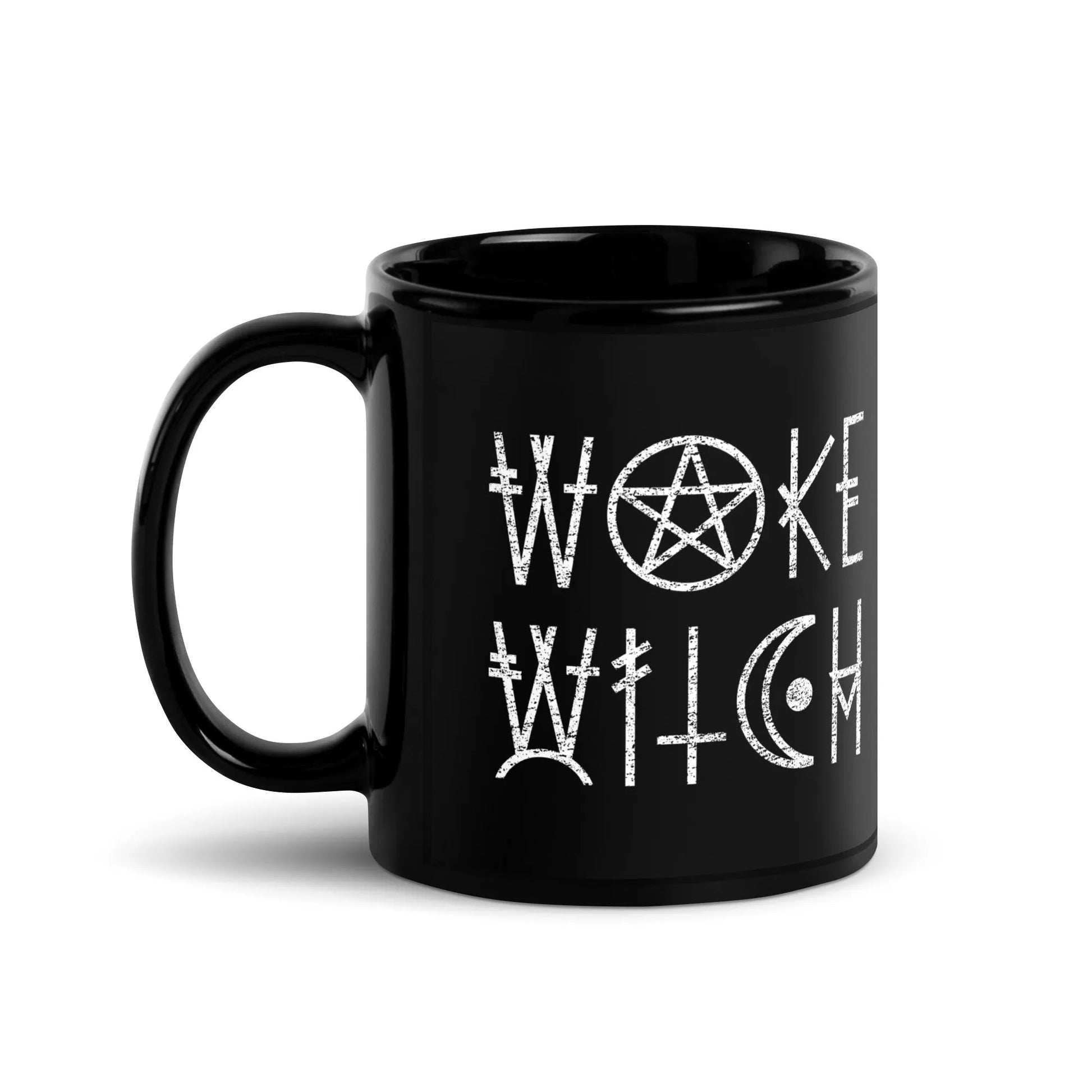 Woke Witch Black Ceramic Coffee Mug, Feminist, Pentagram, Magic Spell, Rebel Girl Rampage