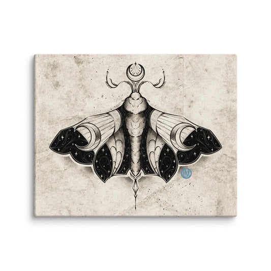 Lunar Moth Nature Original Artwork Drawing canvas Print Witchy Halloween fantasy gothic art Rebel Girl Rampage
