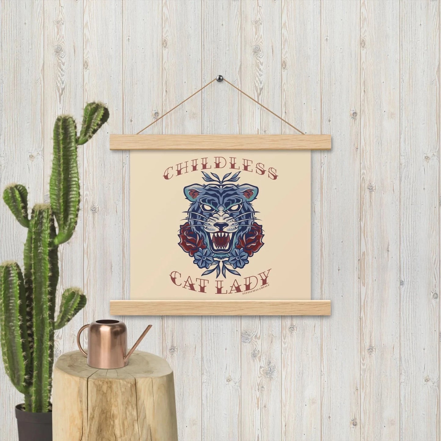 Childless Cat Lady Poster with Hanger, badass, traditional tattoo style art, tiger, feline, Rebel Girl Rampage