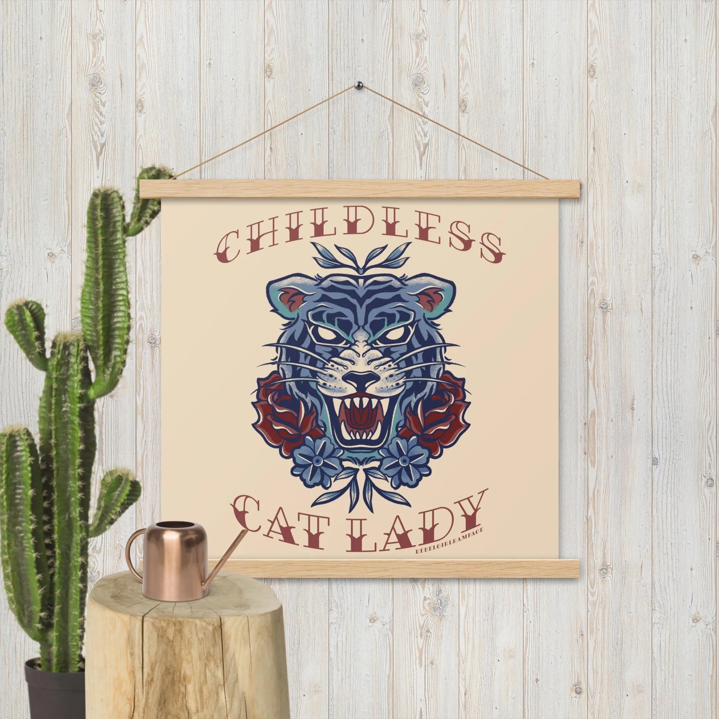 Childless Cat Lady Poster with Hanger, Rebel Girl Rampage, Posters, Prints, & Visual Artwork, Designs by Lindsey