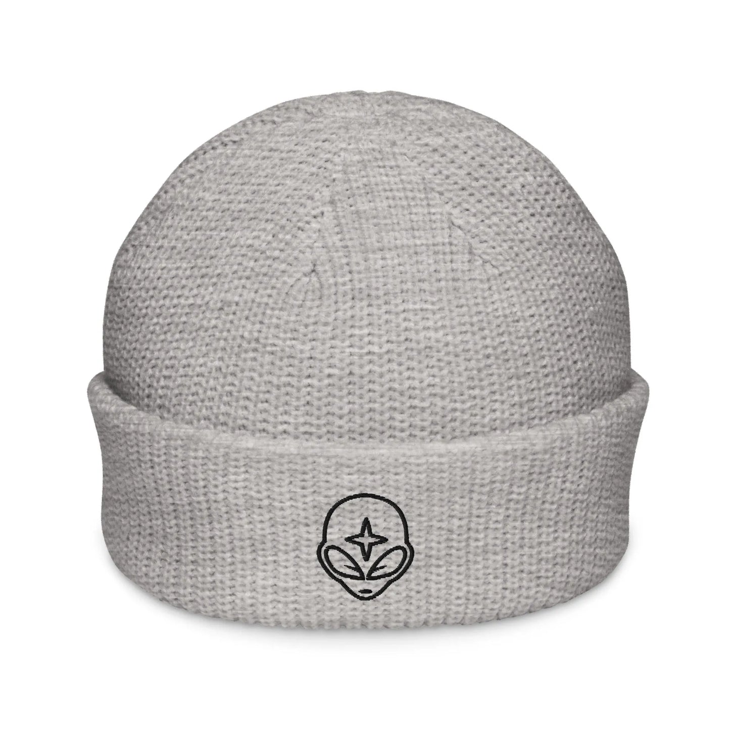 Alien Embroidered Wide Knit Fisherman Beanie, Galactic Federation UFO winter hat, Rebel Girl Rampage
