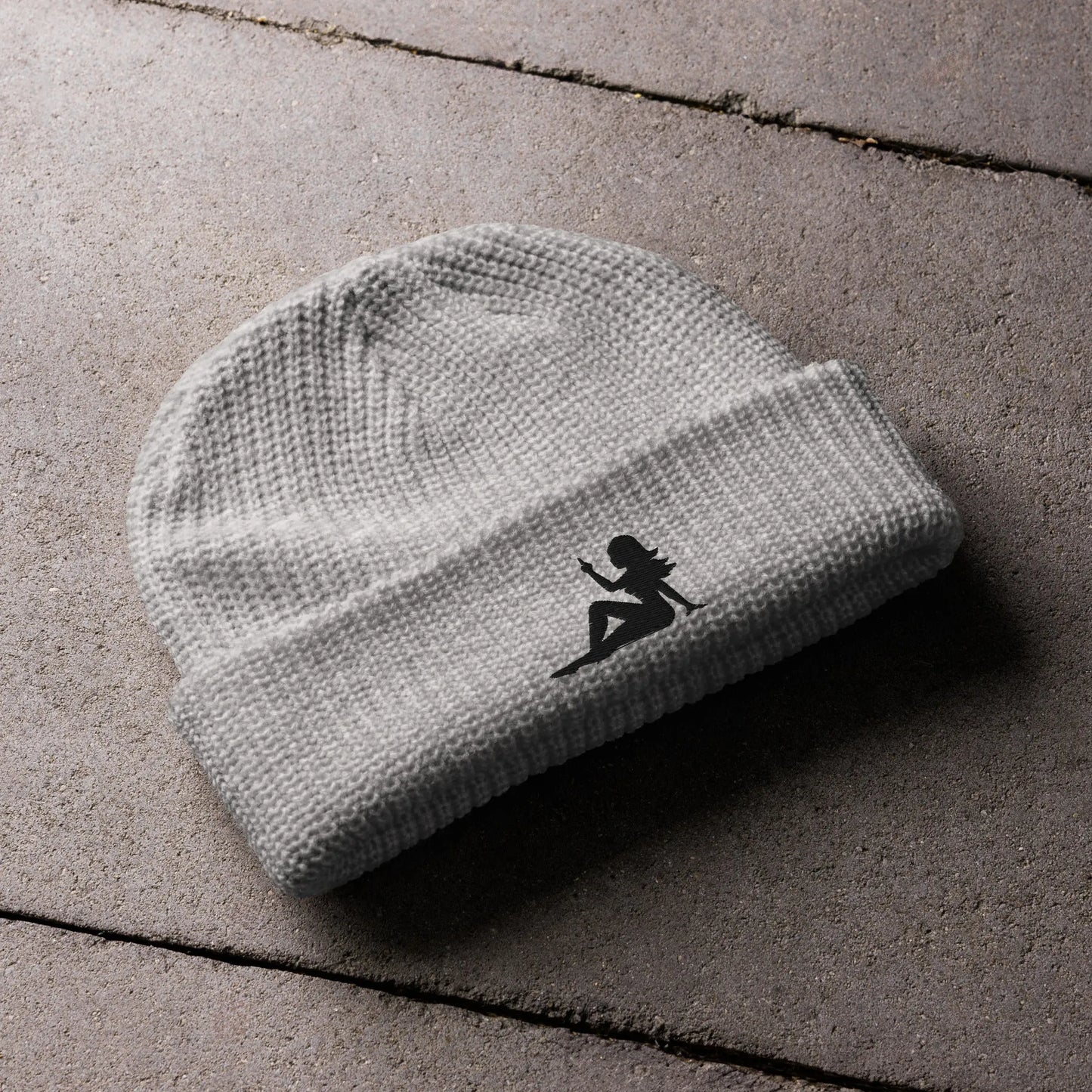 Mud Flap Chick Middle Finger Embroidered Knit Fisherman Beanie. Women empowerment feminist Winter hats by Rebel Girl Rampage