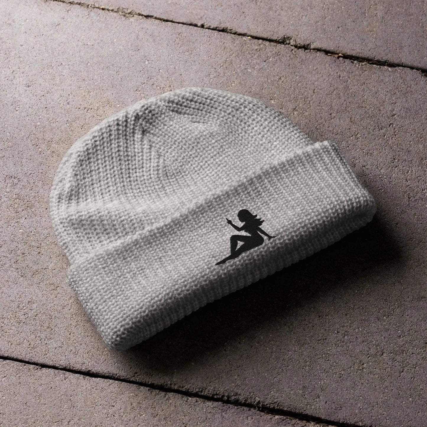 Mud Flap Chick Middle Finger Embroidered Knit Fisherman Beanie. Women empowerment feminist Winter hats by Rebel Girl Rampage