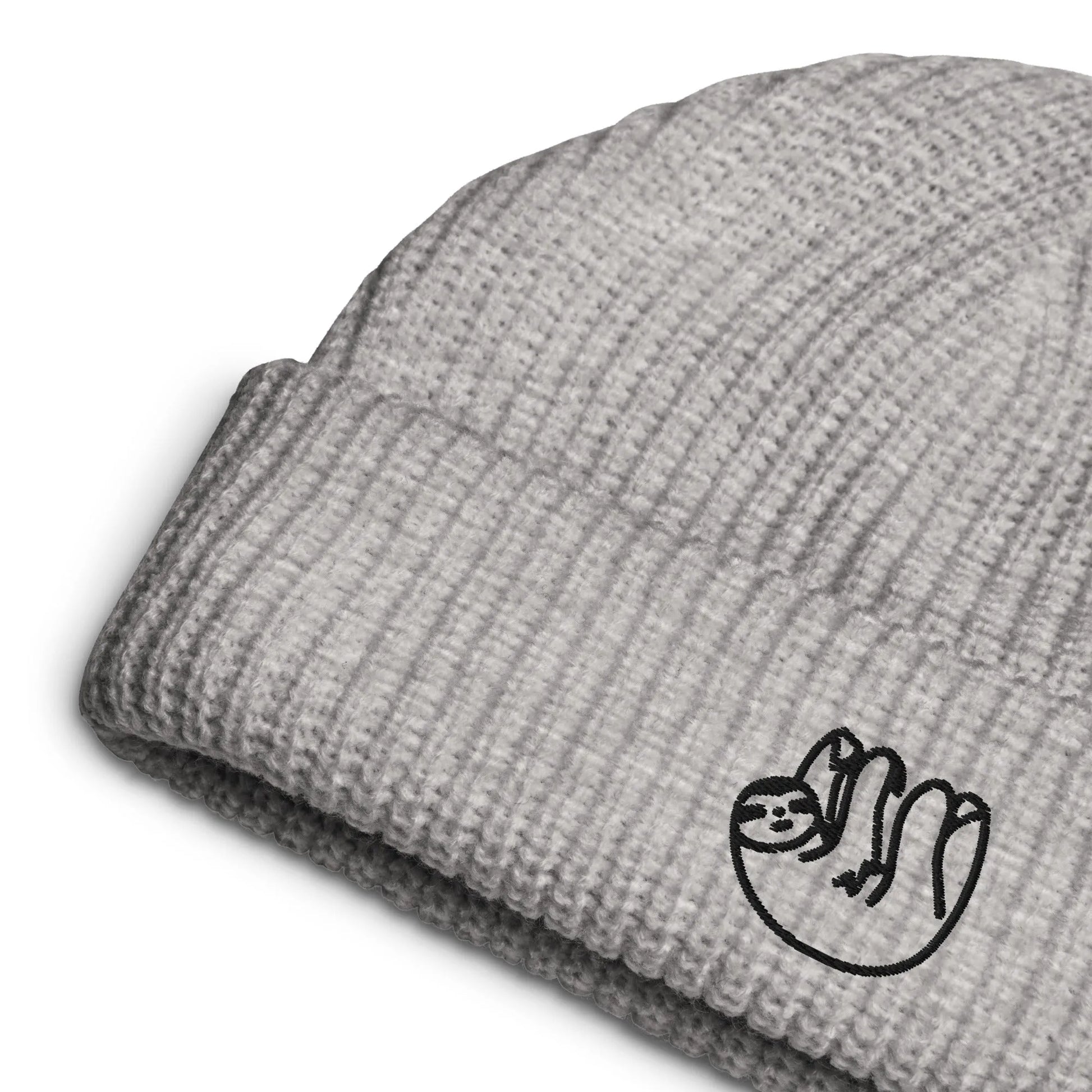 Sloth embroidered large knit fisherman beanie winter hat Rebel Girl Rampage