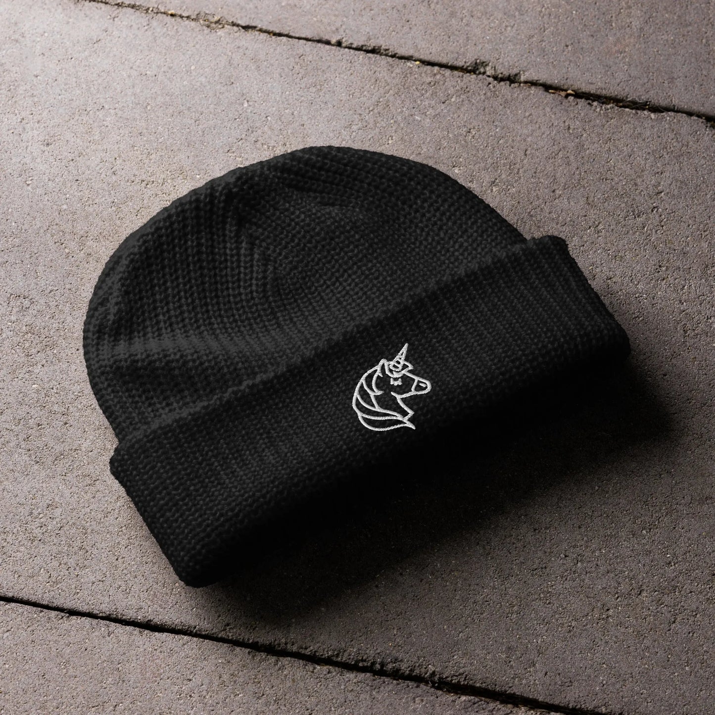 unicorn embroidered black beanie, magical, whimsical, Rebel Girl Rampage