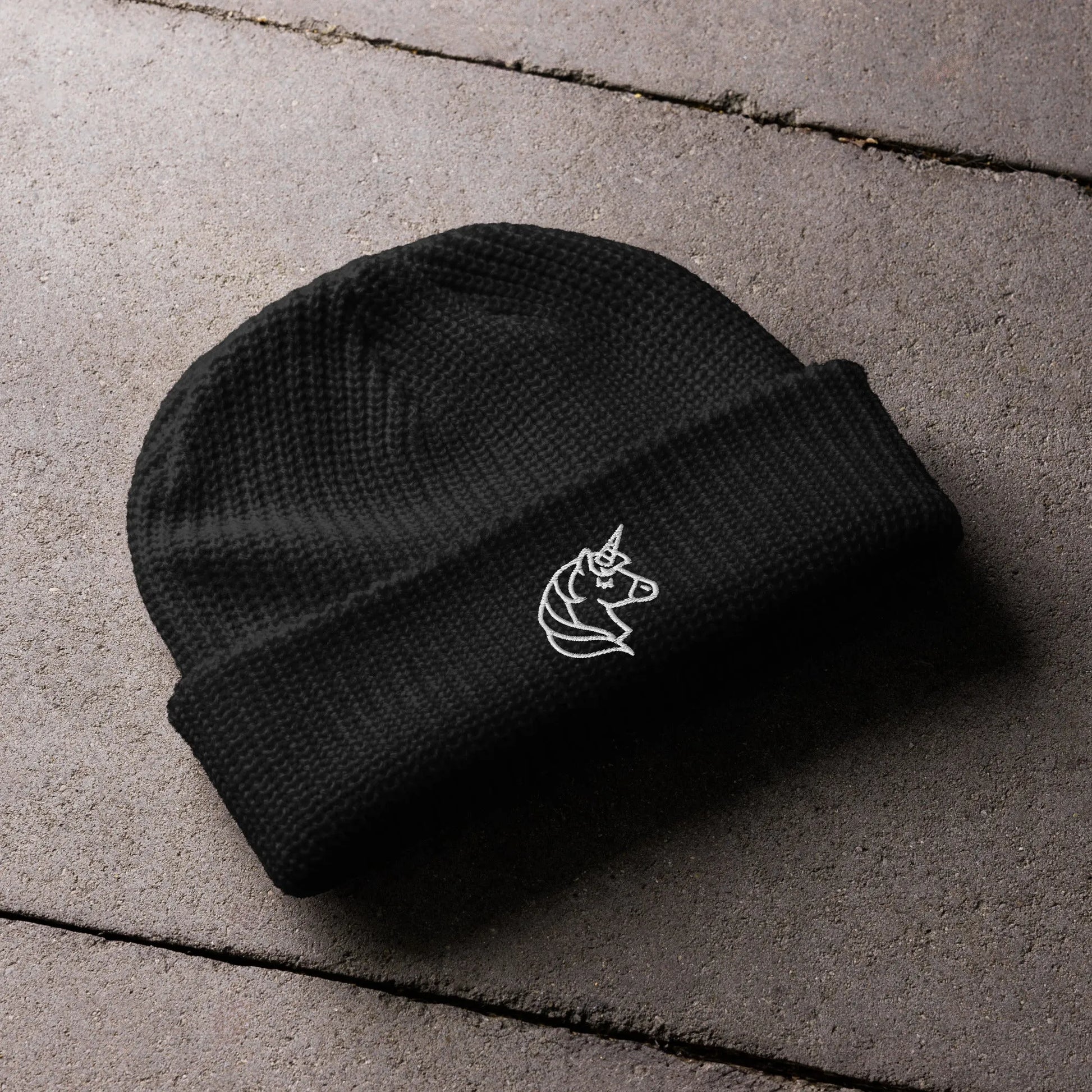 unicorn embroidered black beanie, magical, whimsical, Rebel Girl Rampage