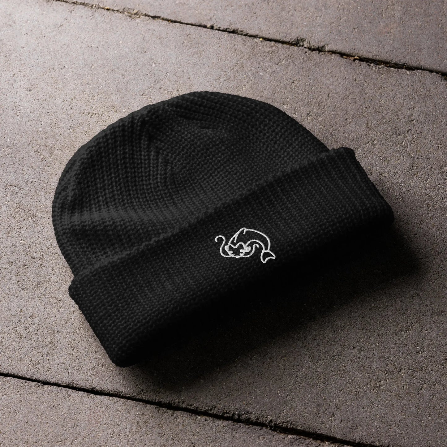 Catfish Embroidered Fisherman Beanie Loose Knit Winter Hat Rebel Girl Rampage