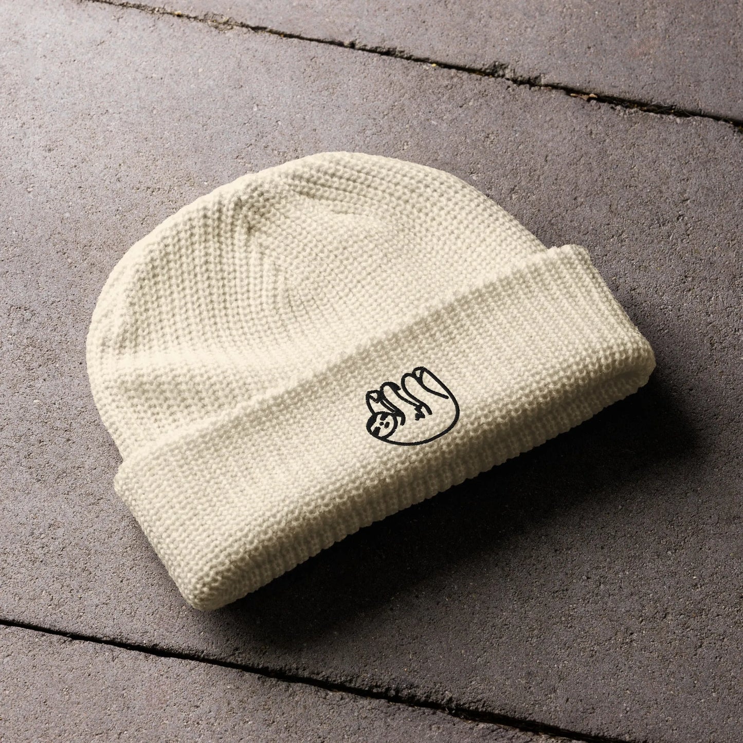 Sloth embroidered large knit fisherman beanie winter hat Rebel Girl Rampage