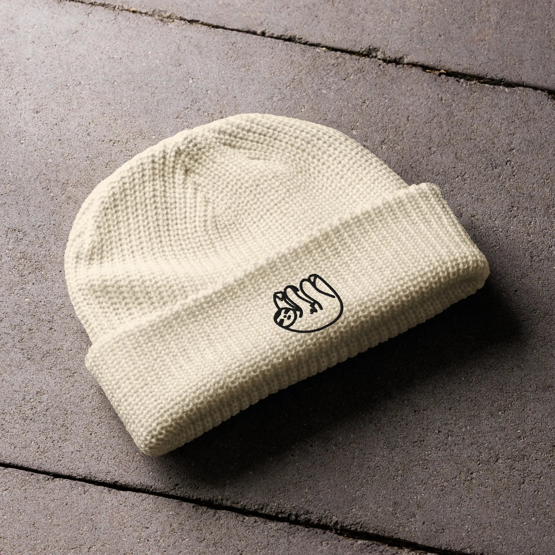 Sloth embroidered large knit fisherman beanie winter hat Rebel Girl Rampage