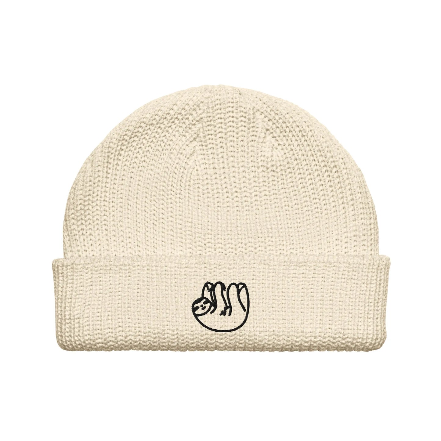 Sloth embroidered large knit fisherman beanie winter hat Rebel Girl Rampage