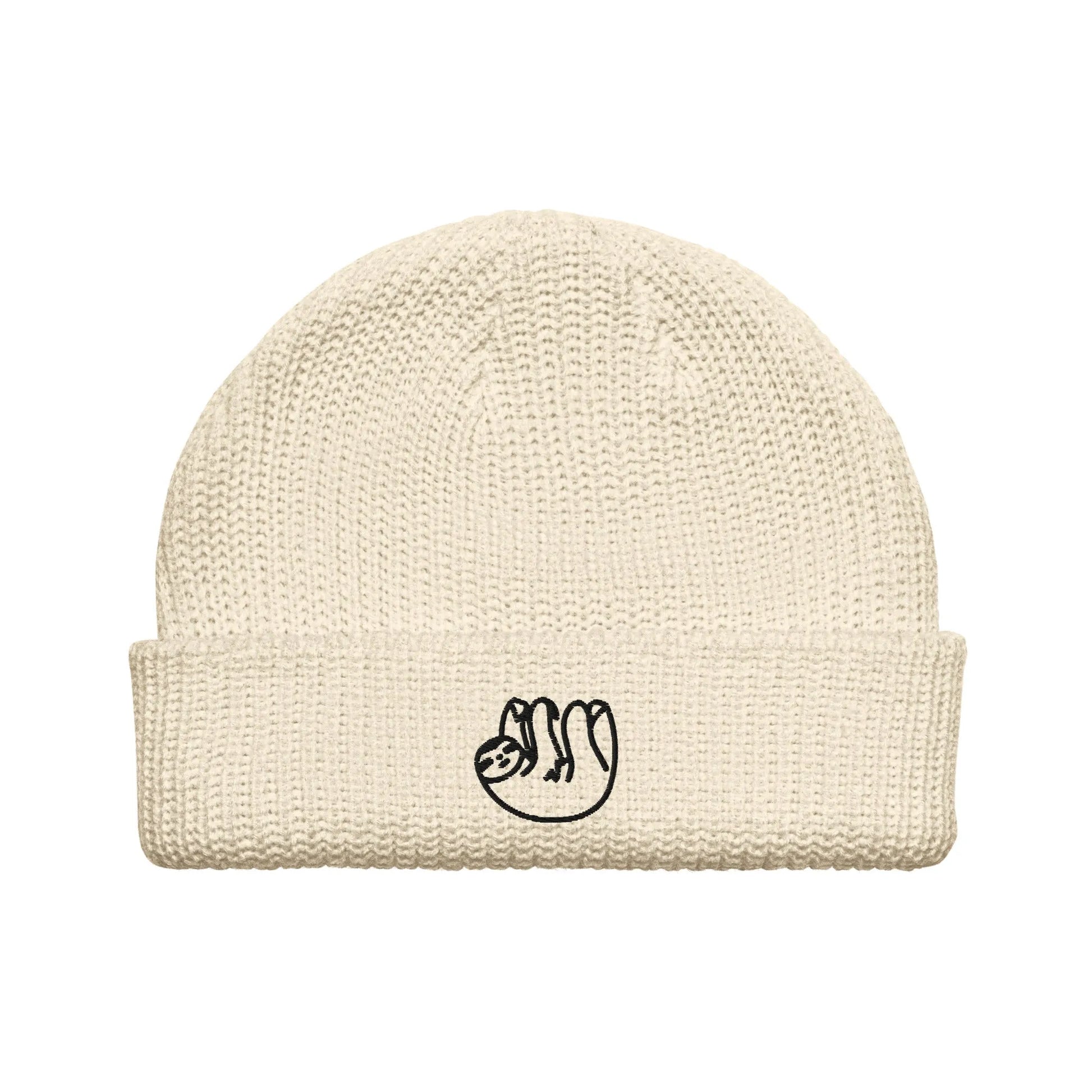 Sloth embroidered large knit fisherman beanie winter hat Rebel Girl Rampage