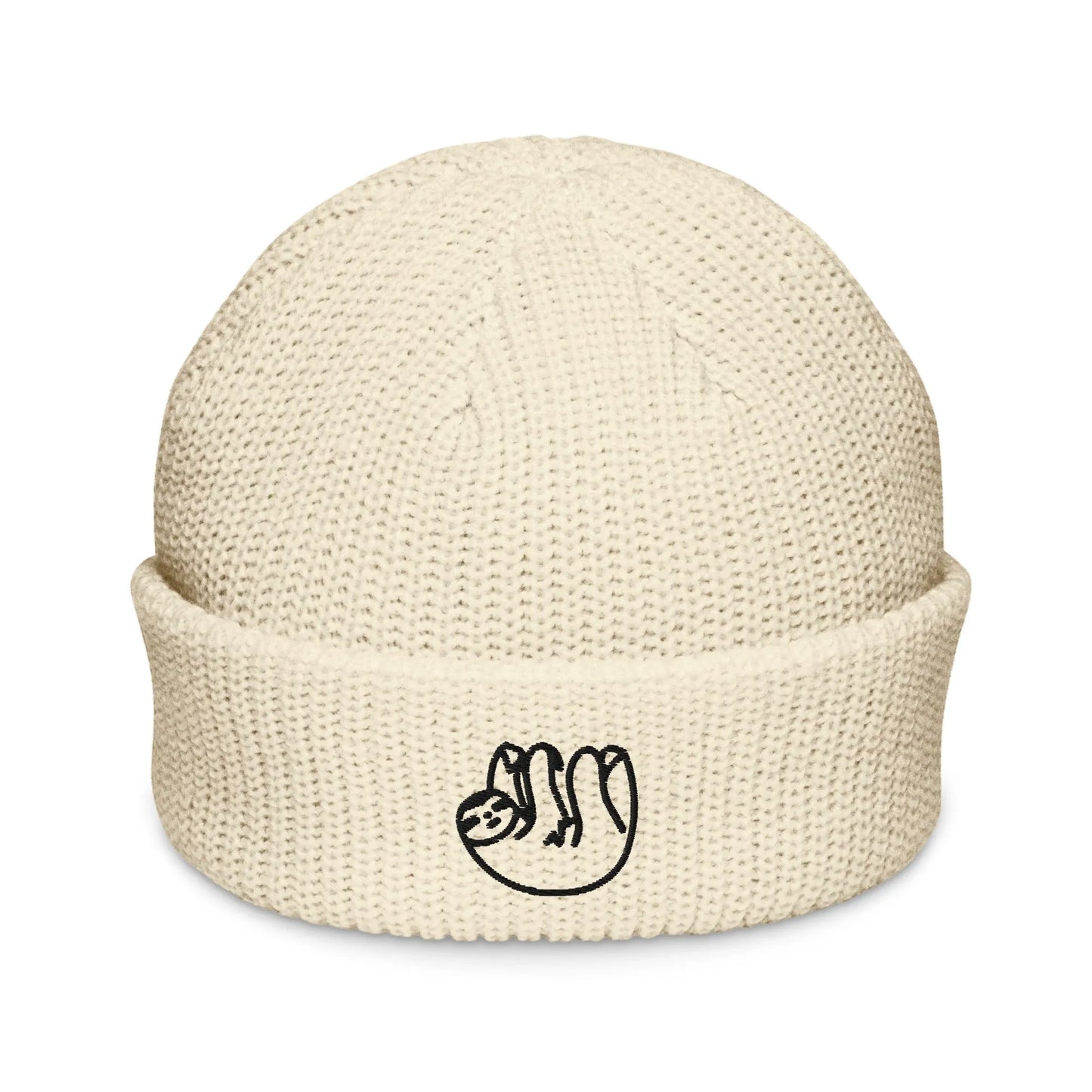 Sloth embroidered large knit fisherman beanie winter hat Rebel Girl Rampage