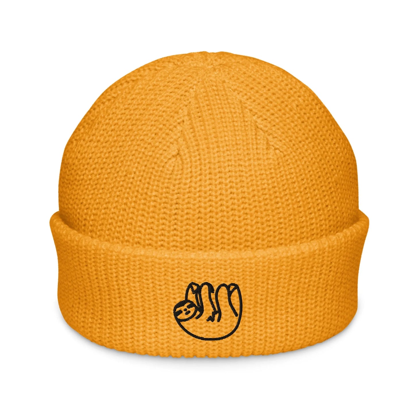 Sloth embroidered large knit fisherman beanie winter hat Rebel Girl Rampage