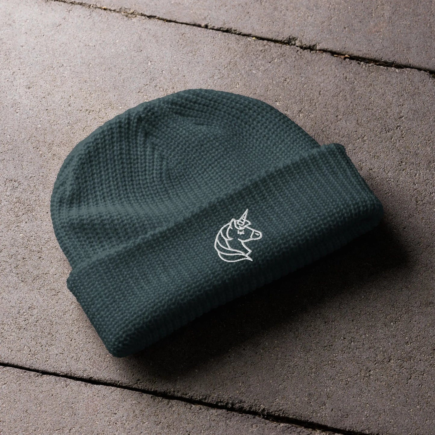 unicorn embroidered dark blue beanie, magical, whimsical, Rebel Girl Rampage