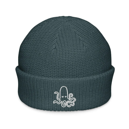 Cool cute octopus graphic on a navy beanie, perfect for fall whimsy, Rebel Girl Rampage